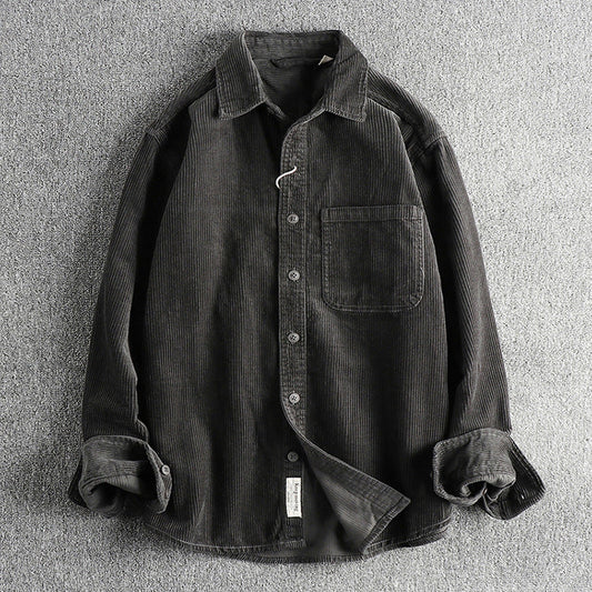 Casual Pure Cotton Corduroy Washed Long Sleeve Shirt for Men | same ANTHEM - Iron Gray 42 / 2XL