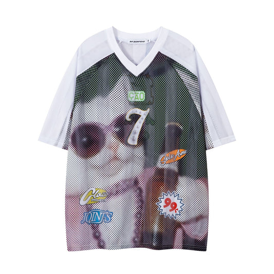 Cat Print Mesh T-Shirt Men | Streetwear for Soulmates | same ANTHEM.