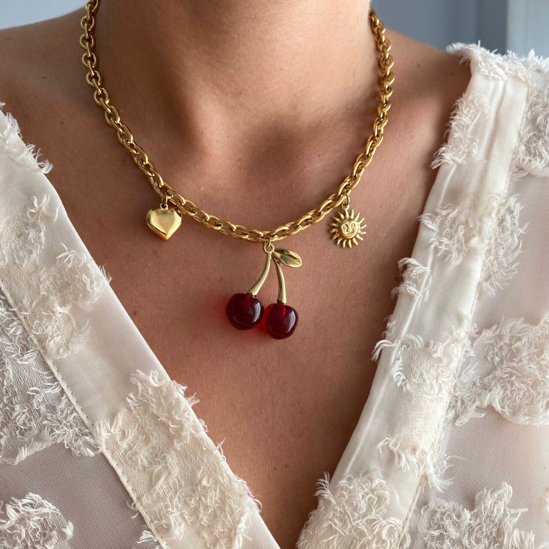 Cherry Girl Red Pendant | Boho Chic Lovers Necklace | same ANTHEM - Gold Necklace