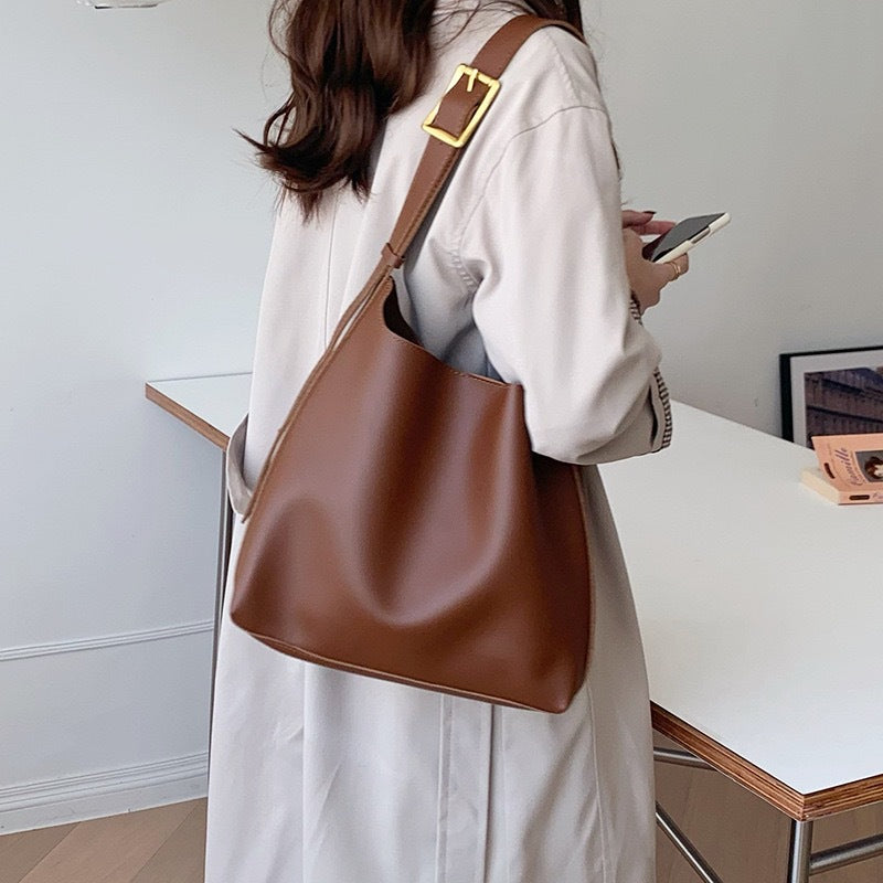 Chic Bucket Shoulder Messenger Bag | Timeless French Style | same ANTHEM - Dark Brown - Bag