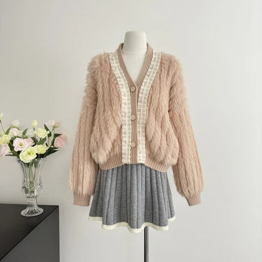 Chic Knitted French Cardigan – same ANTHEM | Dreamy Romantic Soulmate Style - Pink / One Size