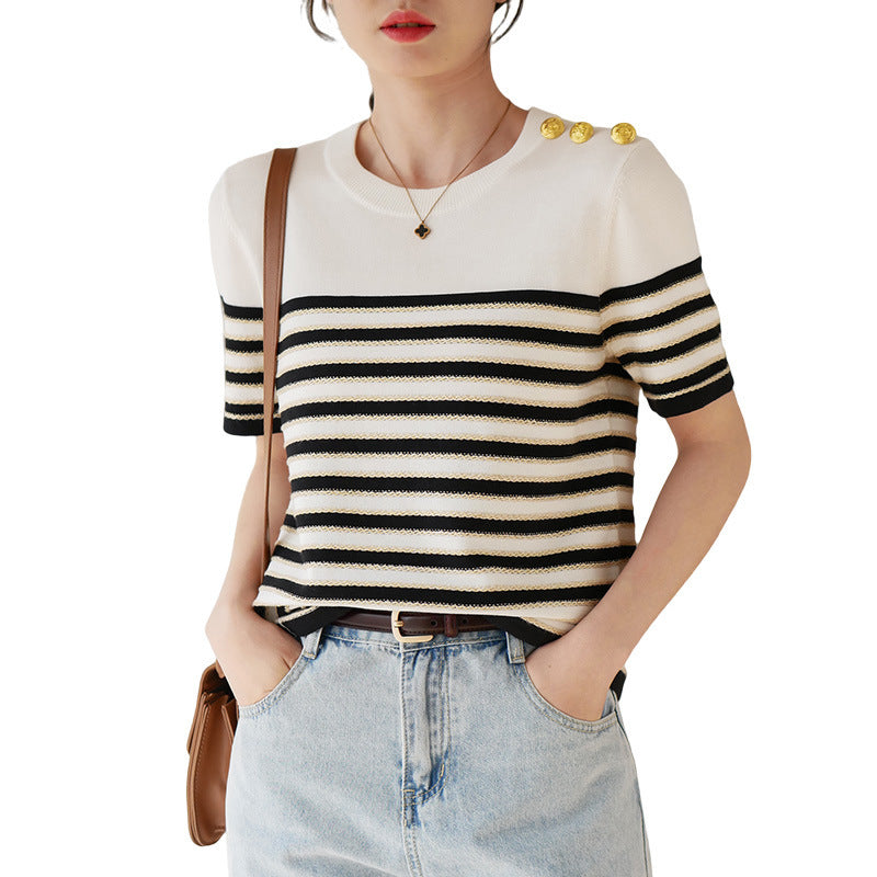 Chic Knitted Striped T-shirt – French Style for Lovers & Soulmates | same ANTHEM - Top