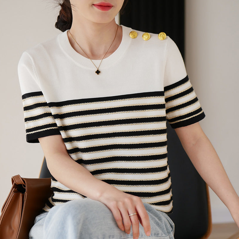 Chic Knitted Striped T-shirt – French Style for Lovers & Soulmates | same ANTHEM - Top