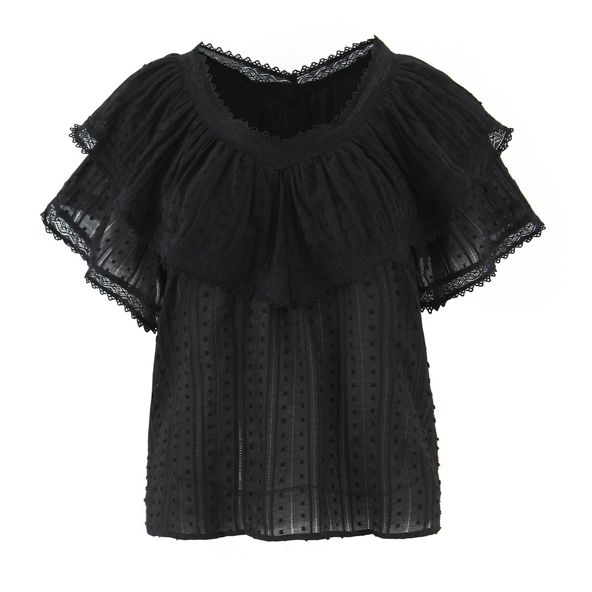 Chic Romantic Lace Loose Top Women | Elegant Everyday Streetwear | same ANTHEM. - Black / S