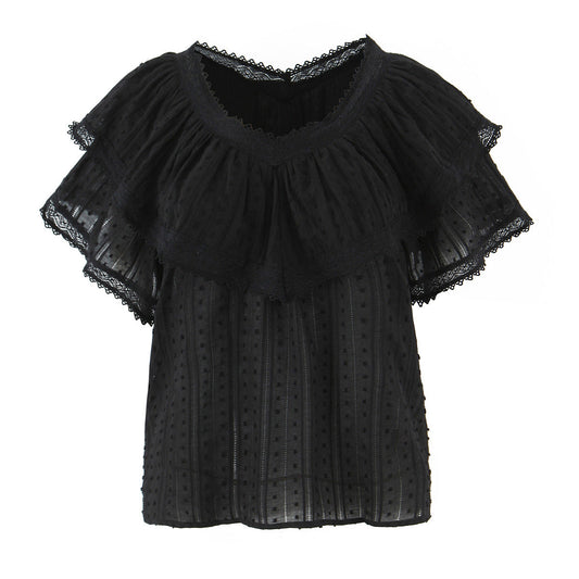 Chic Romantic Lace Loose Top Women | Elegant Everyday Streetwear | same ANTHEM. - Black / S