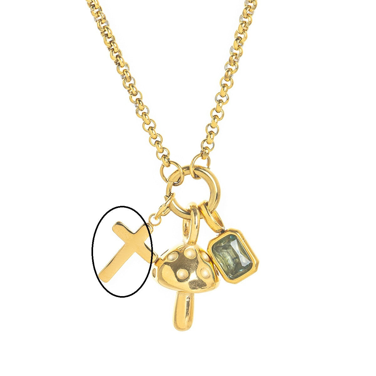 Chic Stainless Steel Cross & Mushroom Pendant Zircon Necklace | Boho Romantic Jewelry | same ANTHEM - Cross Pendant