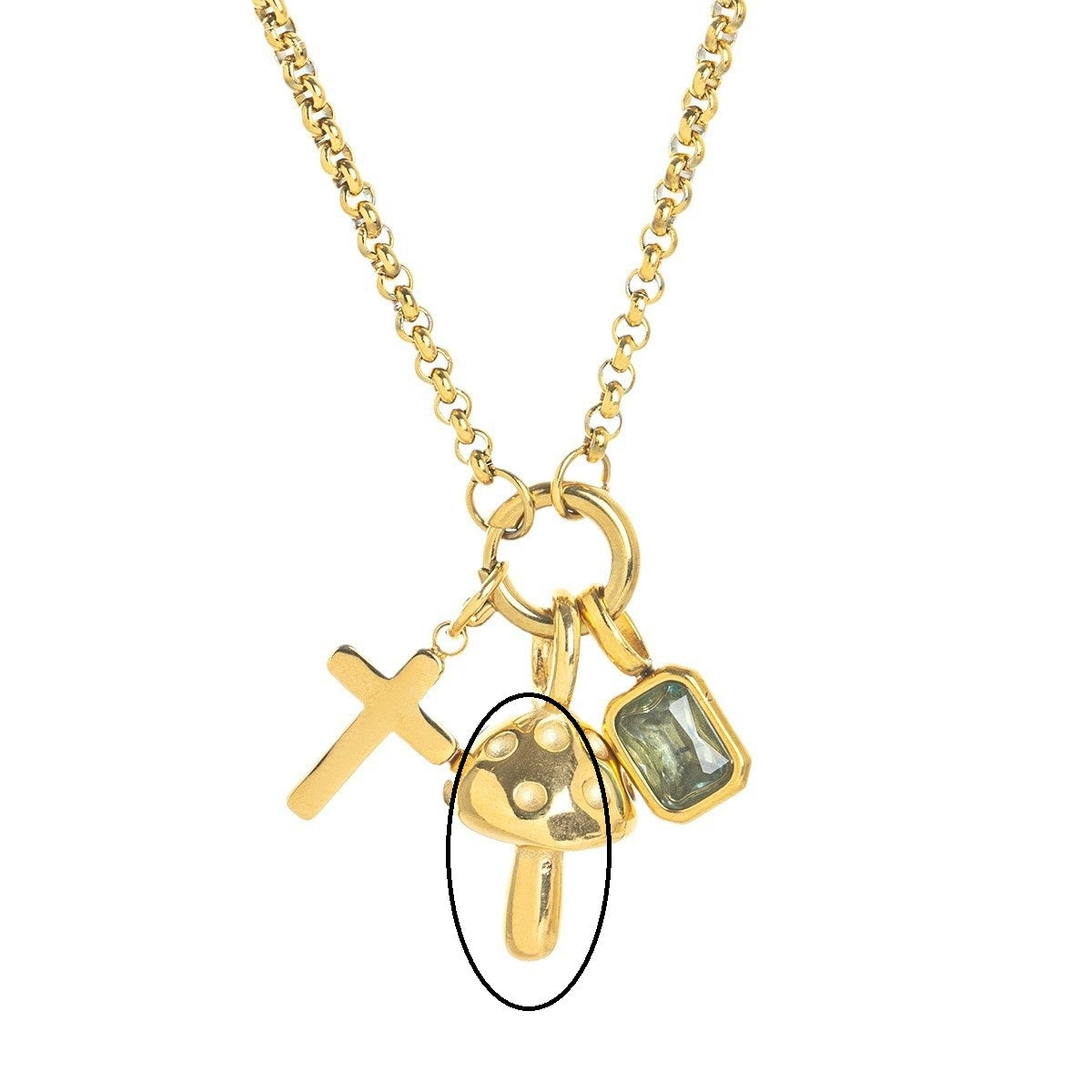 Chic Stainless Steel Cross & Mushroom Pendant Zircon Necklace | Boho Romantic Jewelry | same ANTHEM - Mushroom Pendant