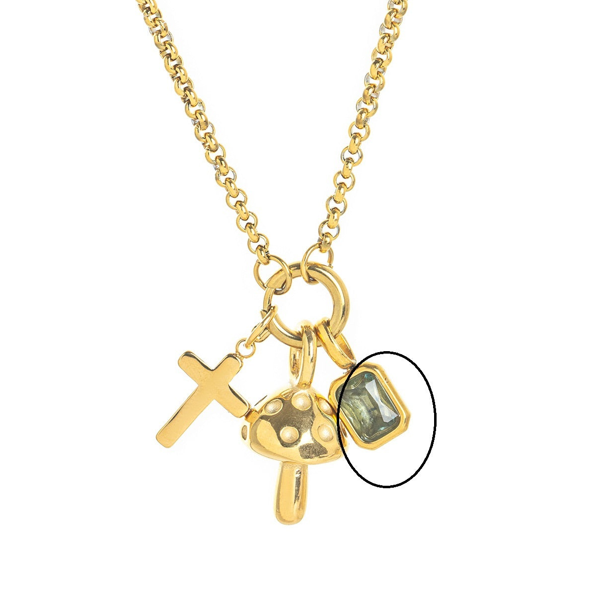 Chic Stainless Steel Cross & Mushroom Pendant Zircon Necklace | Boho Romantic Jewelry | same ANTHEM - Zircon Necklace