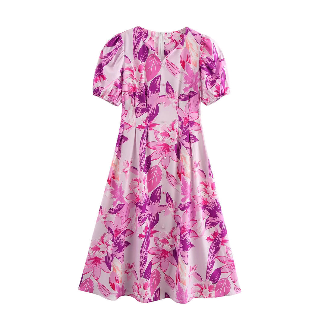 Cinched Waist Stretch Print Dress – Romantic Everyday Streetwear | same ANTHEM