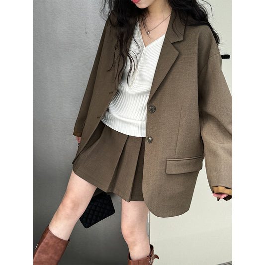 Classic Chic Cuff Blazer & Pleated Skirt Set | same ANTHEM