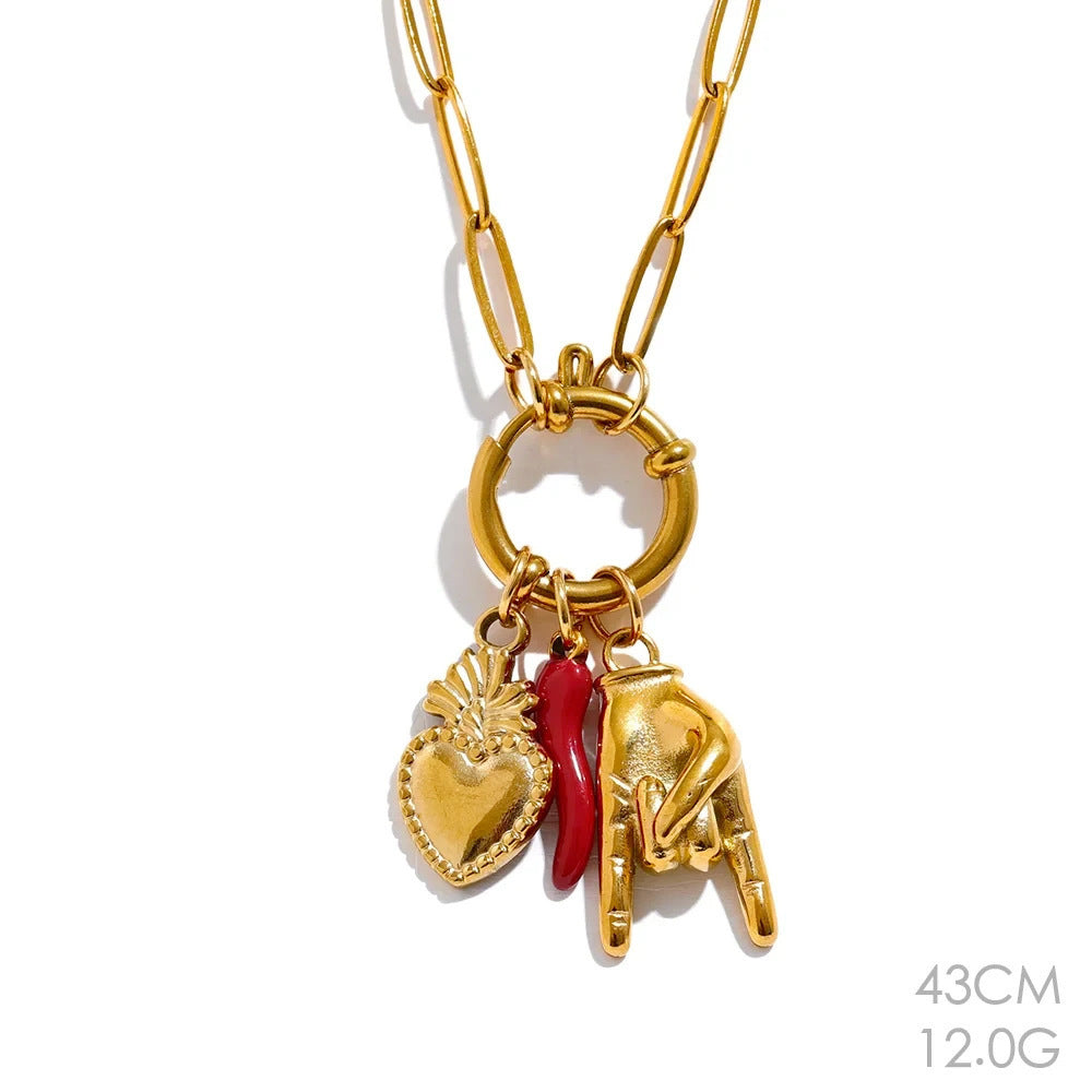 Classic Horn Sacred Heart Pendant Necklace | Boho Chic Soulmate Jewelry | same ANTHEM - Gold