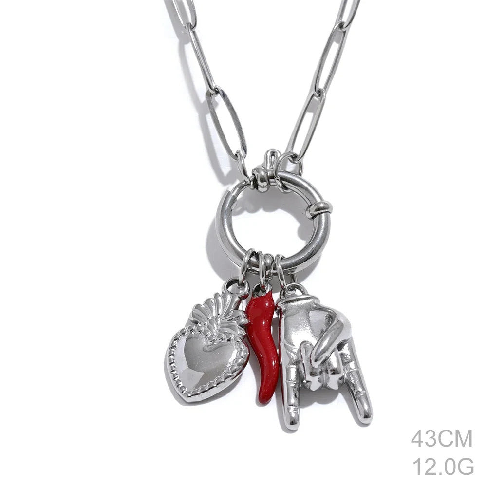Classic Horn Sacred Heart Pendant Necklace | Boho Chic Soulmate Jewelry | same ANTHEM - Silver