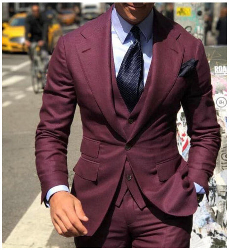 Classic Three-Piece Wedding Suit for Men – same ANTHEM | Elegant & Modern - Wine Red / 5XL