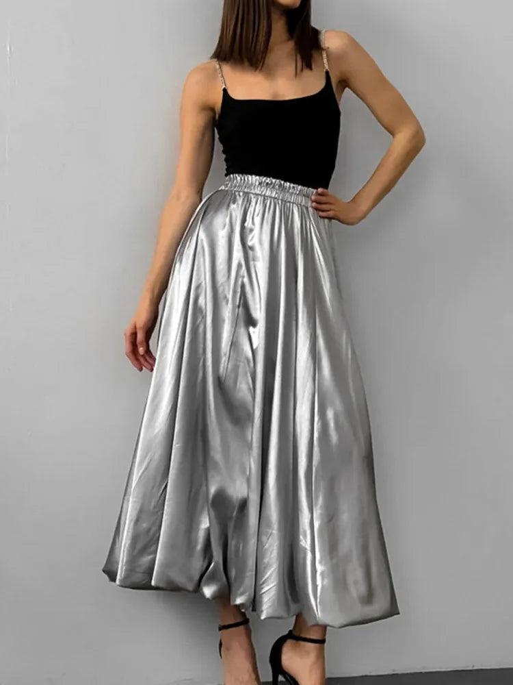 Coated Silver Balloon Skirt – Minimalist Streetwear for Soulmates | same ANTHEM