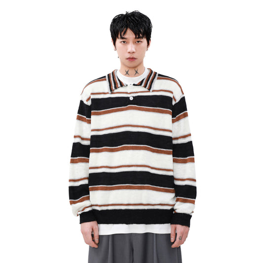 Colar Knit Striped Sweater Men | Casual Streetwear | same ANTHEM.