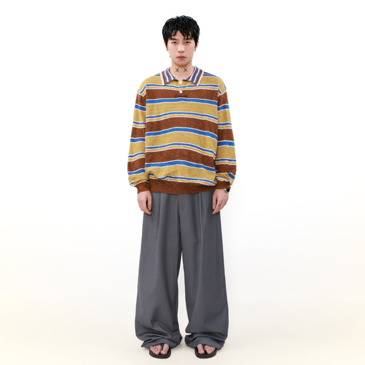 Colar Knit Striped Sweater Men | Casual Streetwear | same ANTHEM.