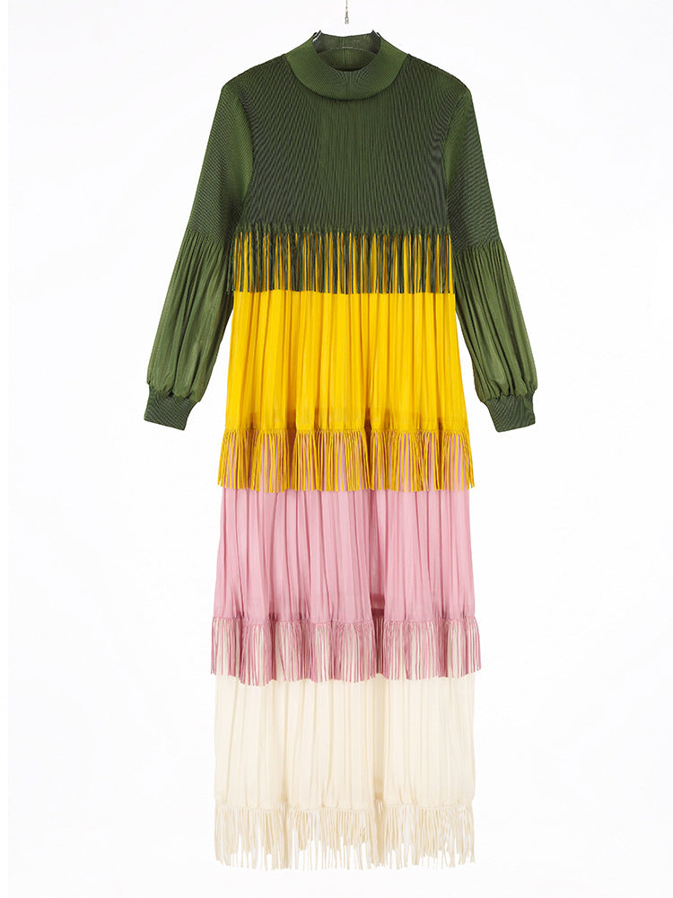 Color Blocked Tassel Maxi Dress – Soulmate Streetwear | same ANTHEM. - Seaweed color / one size