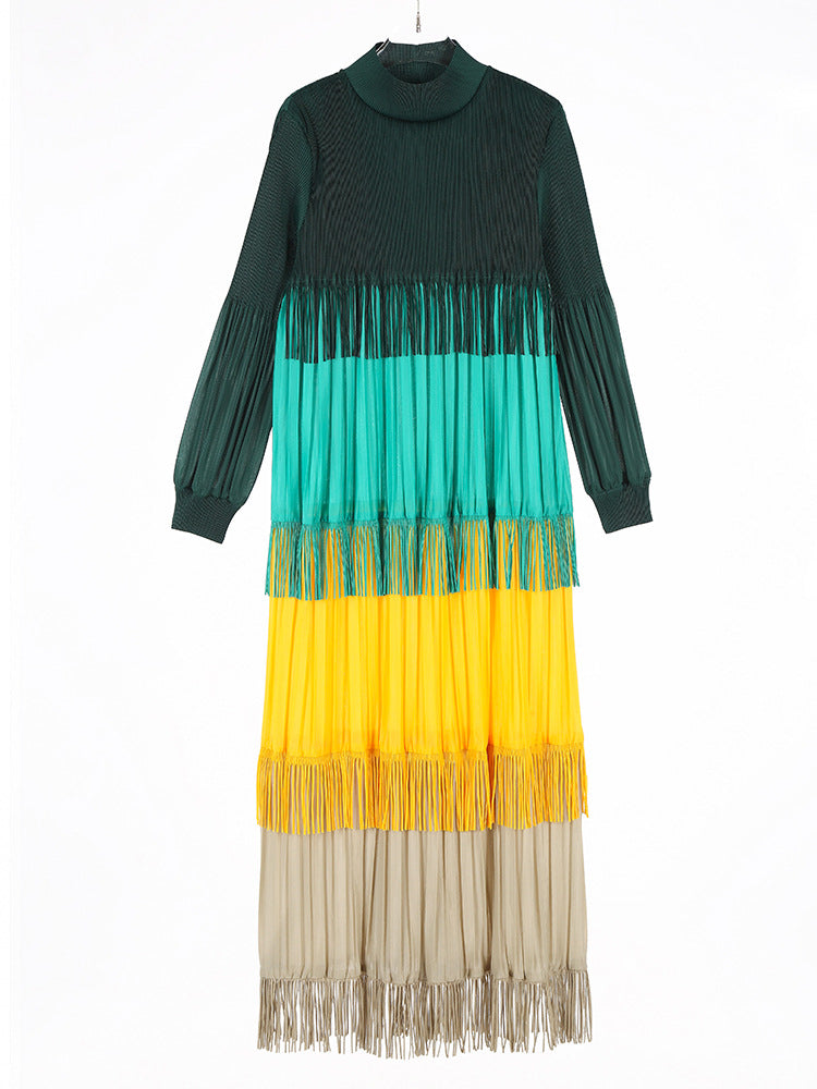 Color Blocked Tassel Maxi Dress – Soulmate Streetwear | same ANTHEM. - blackish green / one size