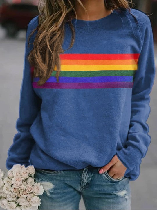 Colorful Striped Pullover Sweatshirt | Loose Casual Soulmate Style | same ANTHEM - blue / S