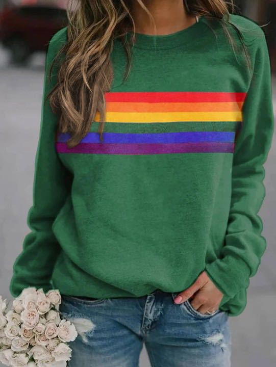 Colorful Striped Pullover Sweatshirt | Loose Casual Soulmate Style | same ANTHEM - green / S