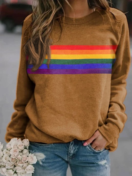 Colorful Striped Pullover Sweatshirt | Loose Casual Soulmate Style | same ANTHEM - khaki / S