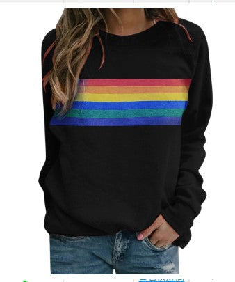 Colorful Striped Pullover Sweatshirt | Loose Casual Soulmate Style | same ANTHEM - black / S