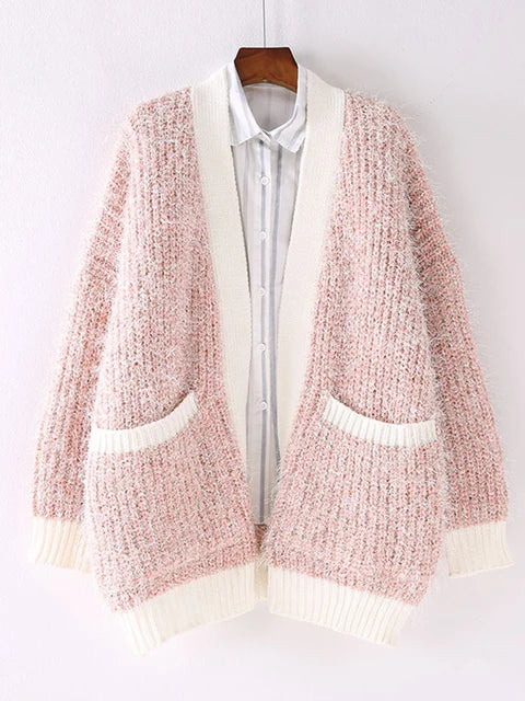 Contrast Color Knit Cardigan for Women | same ANTHEM. Soulmate Streetwear - Pink / One Size