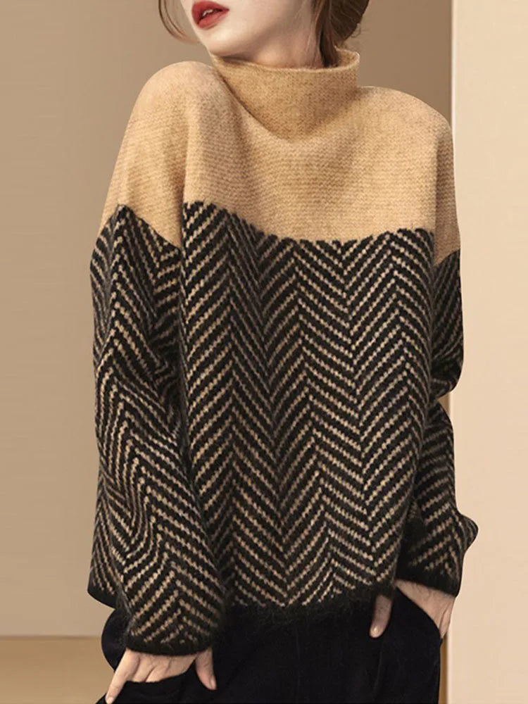 Contrast Patchwork Pullover Sweater Women | Casual Knitted Autumn Top | same ANTHEM.