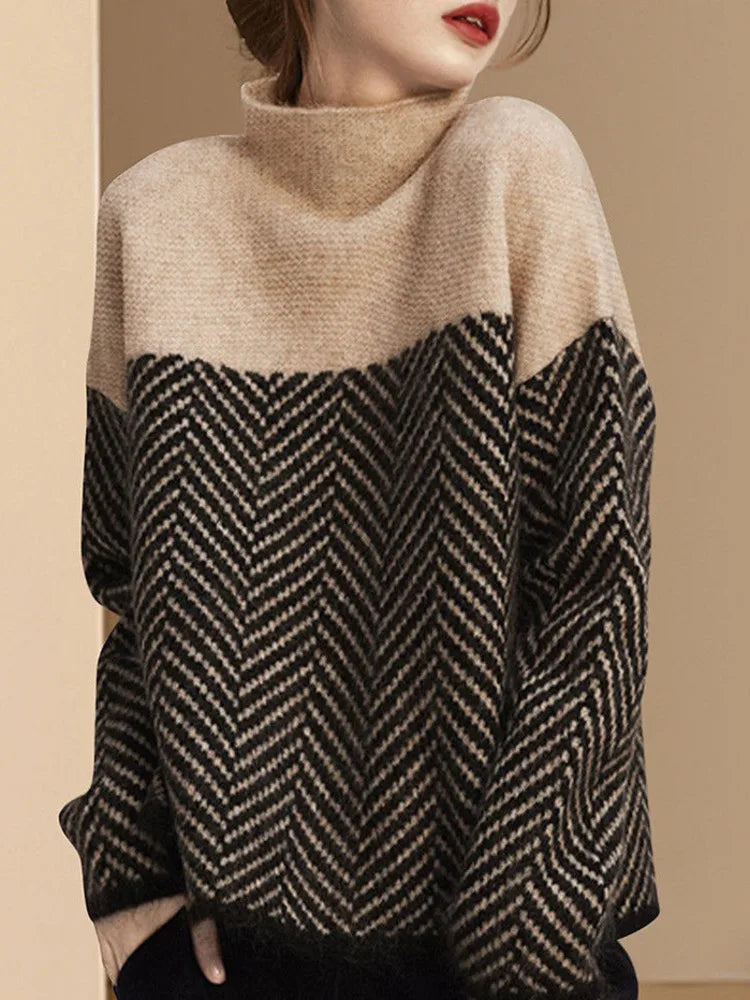 Contrast Patchwork Pullover Sweater Women | Casual Knitted Autumn Top | same ANTHEM.