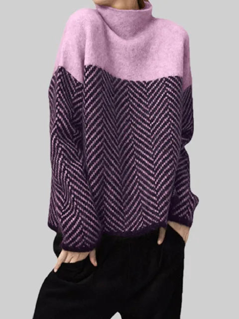 Contrast Patchwork Pullover Sweater Women | Casual Knitted Autumn Top | same ANTHEM. - Purple / One Size