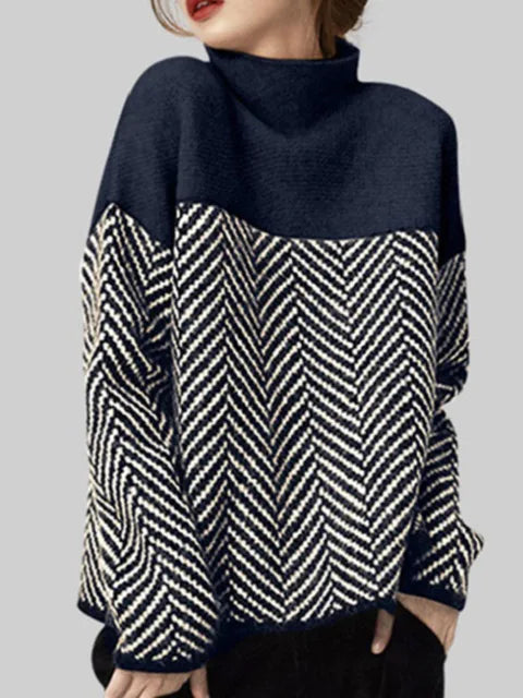 Contrast Patchwork Pullover Sweater Women | Casual Knitted Autumn Top | same ANTHEM. - Navy / One Size