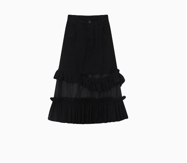 Corduroy A-line Cake Skirt | Ruffle Lover’s Skirt for Friends & Soulmates | same ANTHEM - Black / L