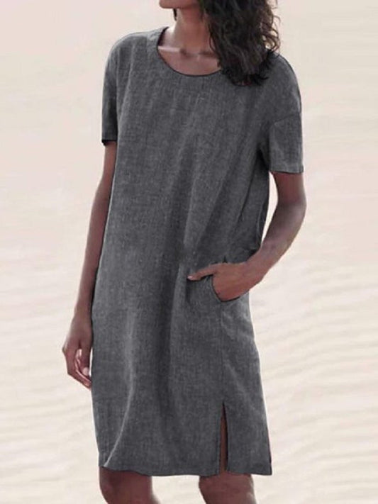 Cotton and Linen Multicolor T-Shirt Dress | Easy Summer Beach Dress | same ANTHEM - Grey / 2XL
