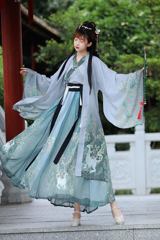 Couples Wei & Jin Style Cross-collar Dress for Lovers | Hanfu Suit | Same Anthem - Grey Big Sleeves / L