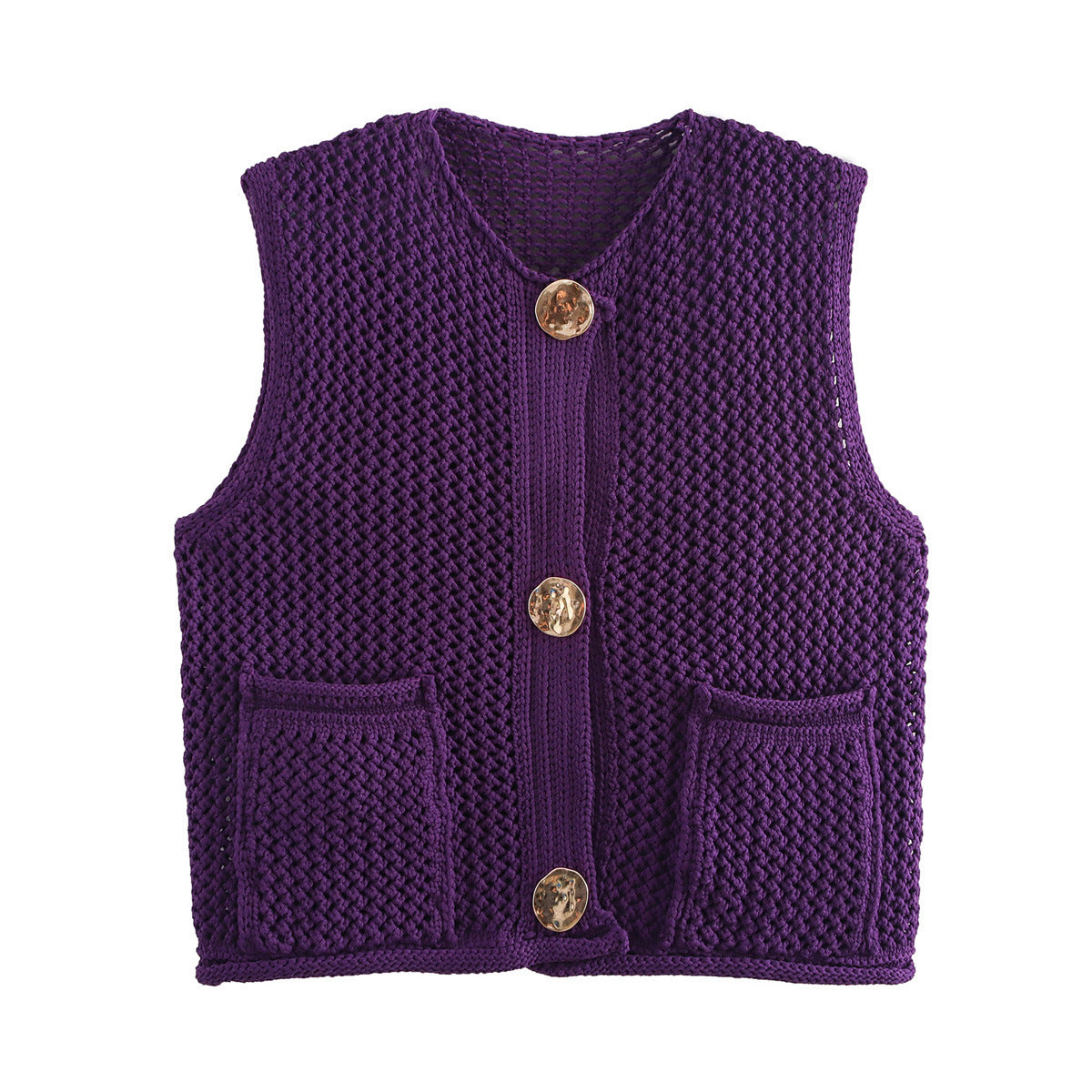 Crochet Hollow Vest – Versatile Round Neck | Soulmate Streetwear by same ANTHEM. - Purple / One Size