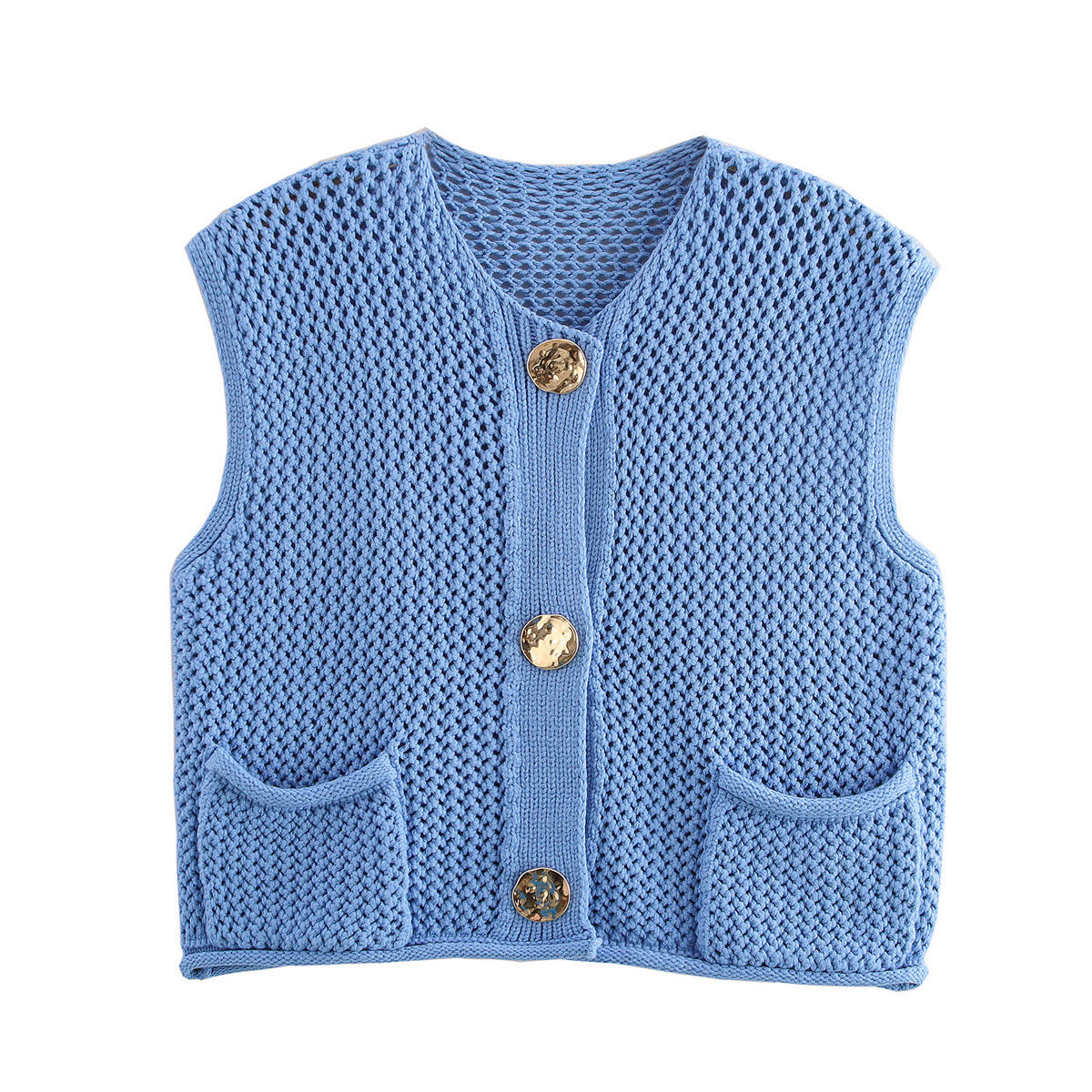 Crochet Hollow Vest – Versatile Round Neck | Soulmate Streetwear by same ANTHEM. - Sapphire Blue / One Size