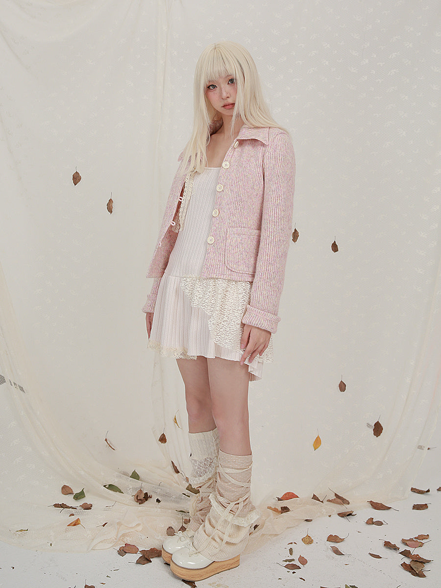 Cropped Long Sleeve Knit Lapel Sweater Cardigan - Bag