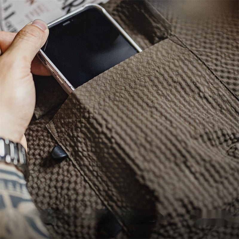 Cuban Collar Seersucker Shirt – Casual Cool Long Sleeve Layer | same ANTHEM