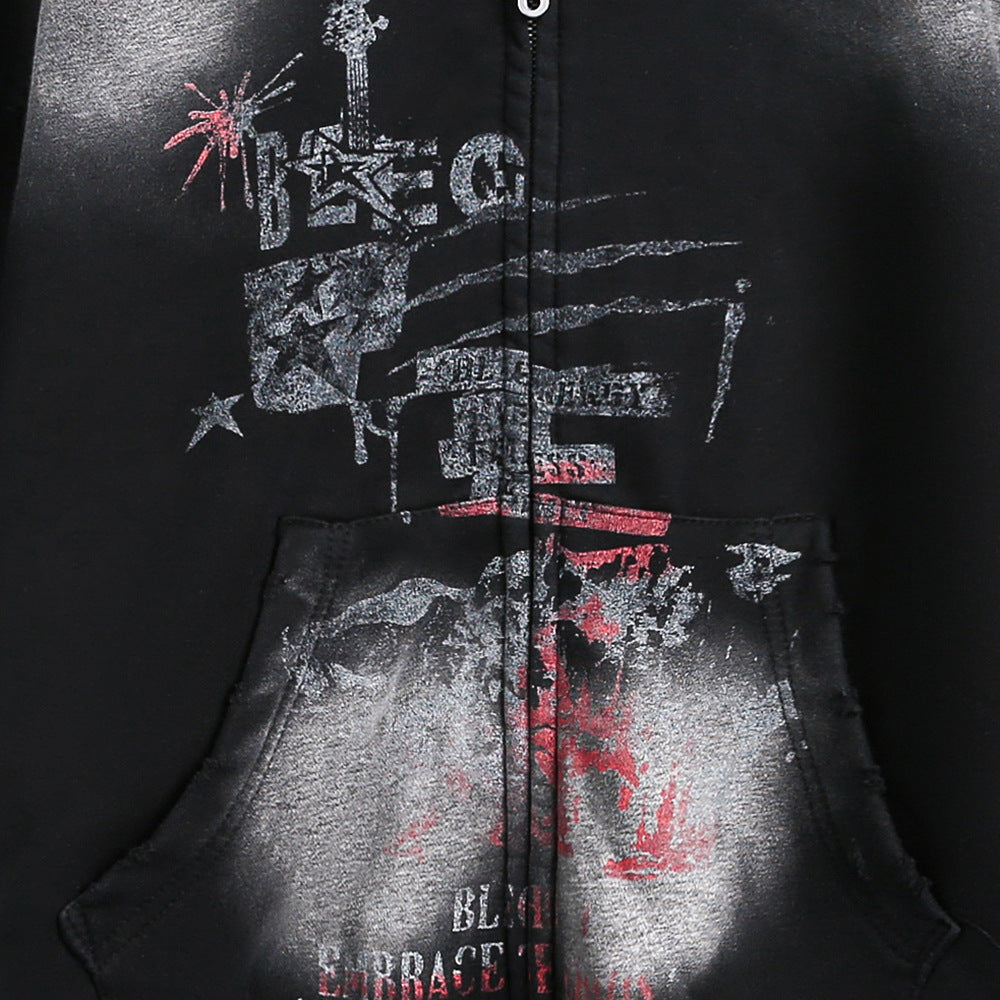 Dark Fuzzy Print Cardigan Hoodie – Soulmate Streetwear for Men | same ANTHEM