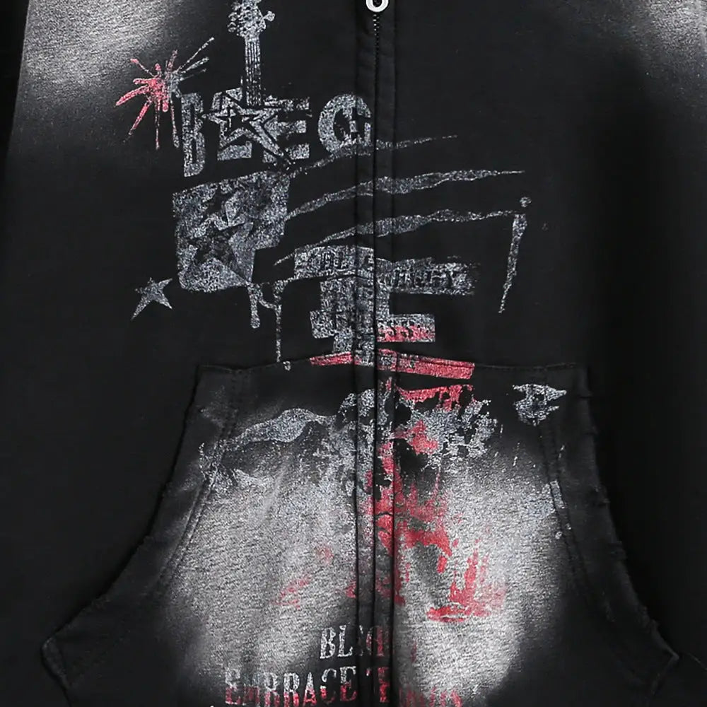 Dark Fuzzy Print Cardigan Hoodie – Soulmate Streetwear for Men | same ANTHEM