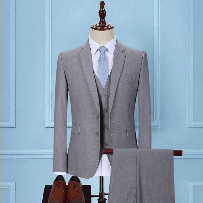 Dark Green Three-Piece Korean Slim Suit for Men | same ANTHEM – Elegant & Modern - Double Light Gray / 2XL