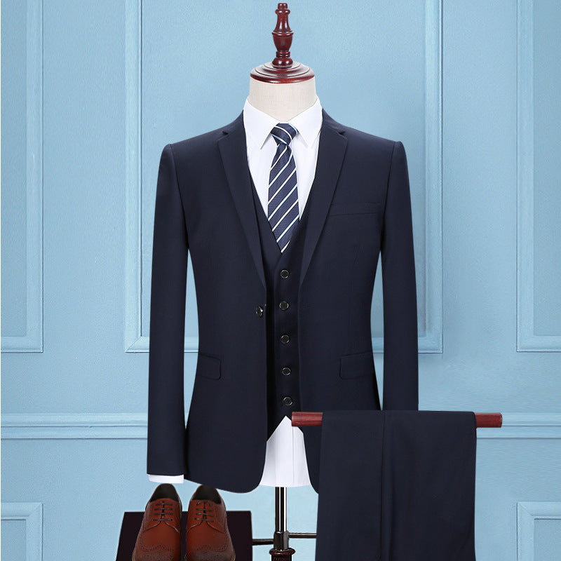 Dark Green Three-Piece Korean Slim Suit for Men | same ANTHEM – Elegant & Modern - Single Navy Blue / 2XL
