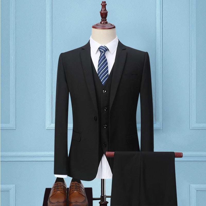 Dark Green Three-Piece Korean Slim Suit for Men | same ANTHEM – Elegant & Modern - Pure Black / 2XL