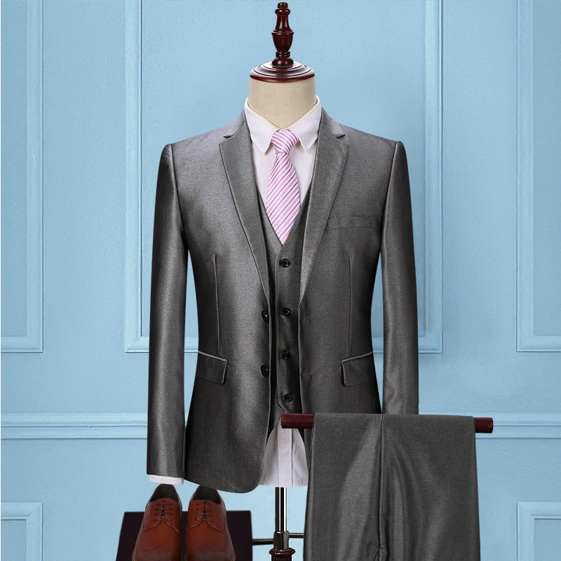 Dark Green Three-Piece Korean Slim Suit for Men | same ANTHEM – Elegant & Modern - Double Silver Gray / 2XL