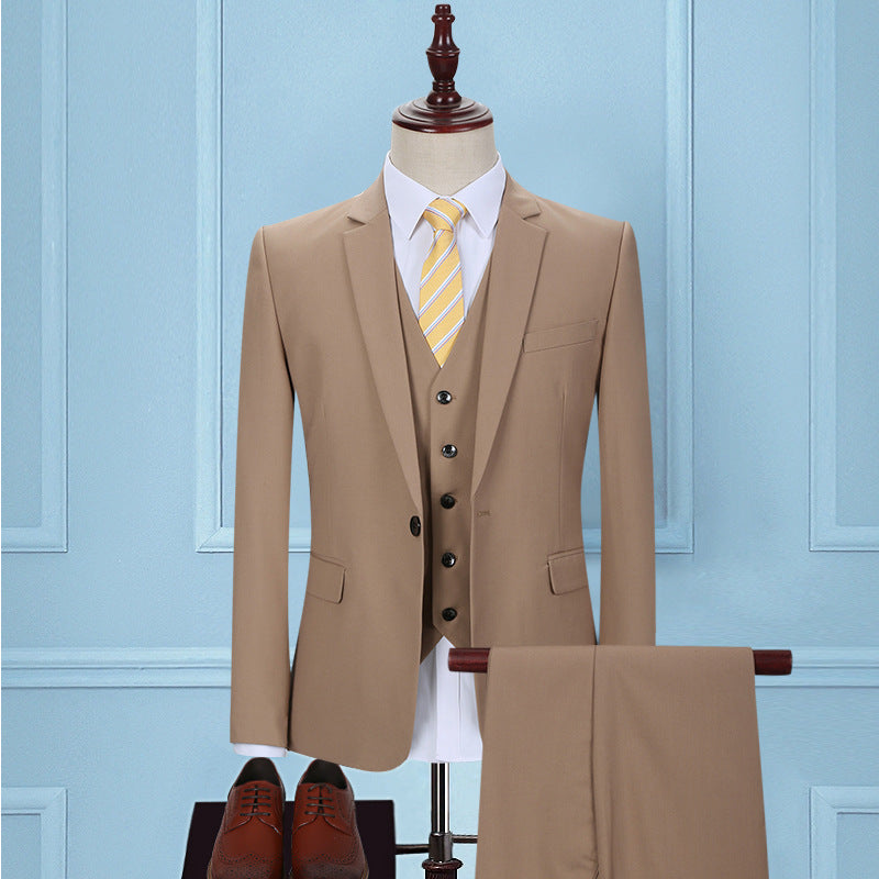 Dark Green Three-Piece Korean Slim Suit for Men | same ANTHEM – Elegant & Modern - Single Khaki / 2XL
