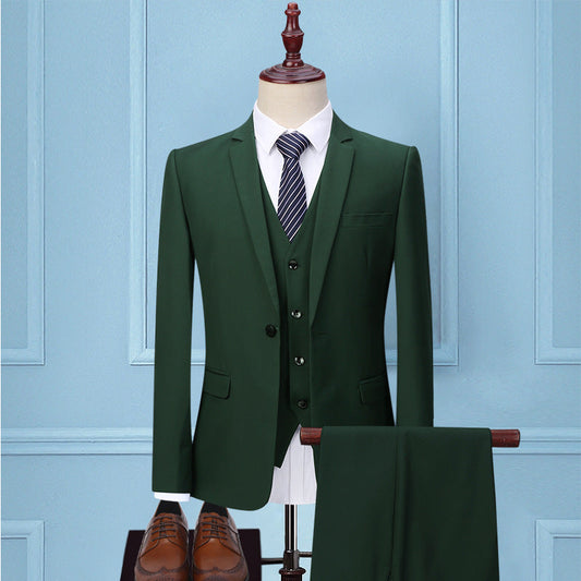 Dark Green Three-Piece Korean Slim Suit for Men | same ANTHEM – Elegant & Modern