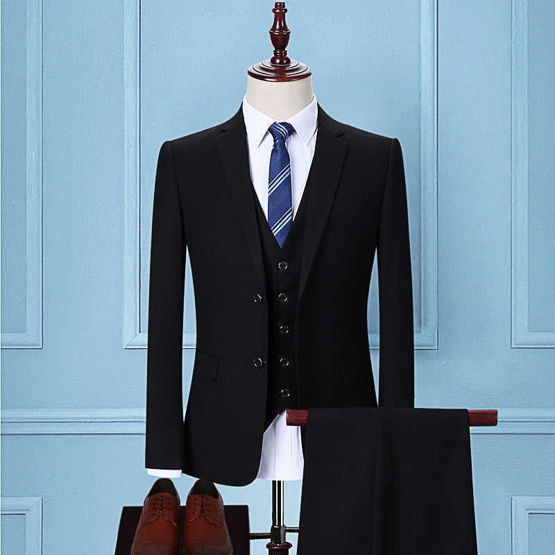 Dark Green Three-Piece Korean Slim Suit for Men | same ANTHEM – Elegant & Modern - Double Pure Black / 2XL