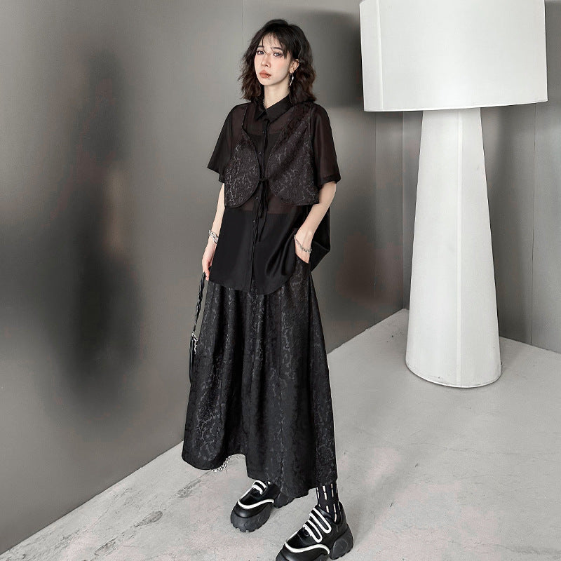 Dark Jacquard Layered Set for Women | same ANTHEM - black / one size