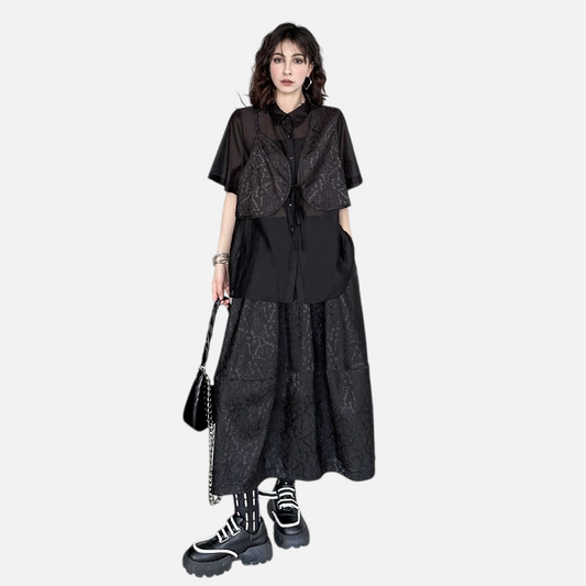 Dark Jacquard Layered Set for Women | same ANTHEM - black / one size