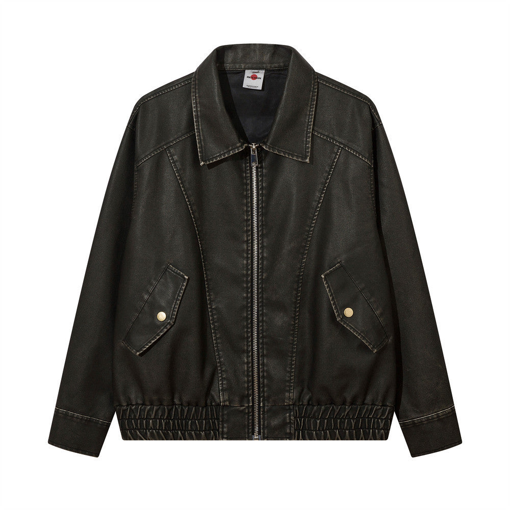 Distressed PU Biker Jacket – Bold & Soulful Layers | same ANTHEM - Black / L